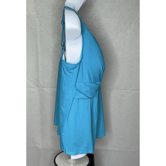 Lands End Tankini Swim Top Plus Size 18W V Neck Wrap Turquoise Soft Cup Bra - Picture 4 of 11